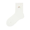 Women's mid-calf socks, ins trendy spring and autumn, Japanese-style cute embroidered rainbow long socks, Korean-style white long calf men's socks Item Picture